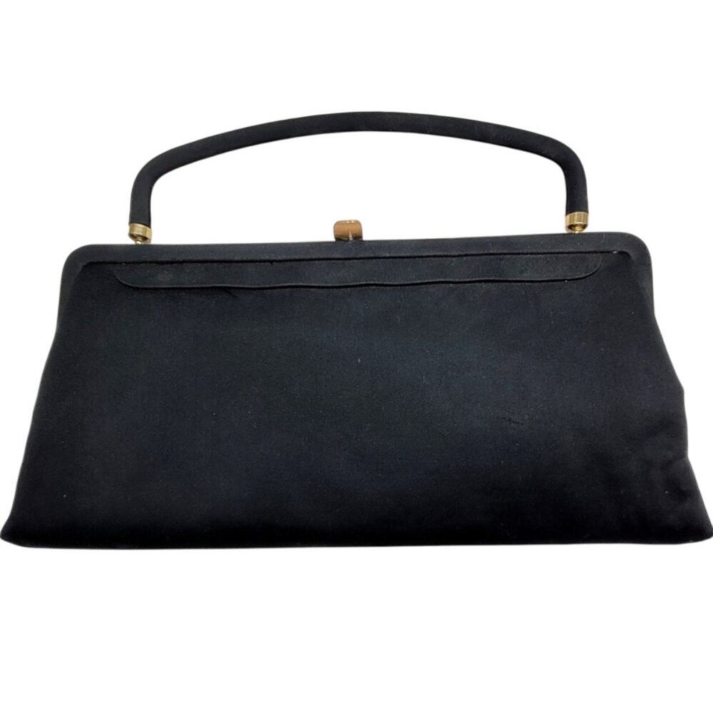 After‎ Five Vintage 60s Black Satin Top Handle Evening Whimsy Goth Handbag